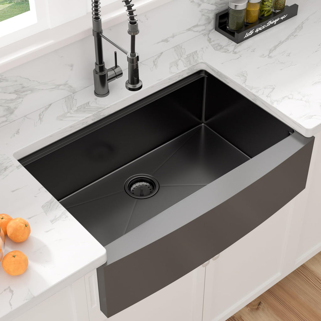 33 Farmhouse Sink Black Stainless Steel - 33 Inch Apron Front Ledge Workstation Gunmetal Black 16 Gauge Stainless