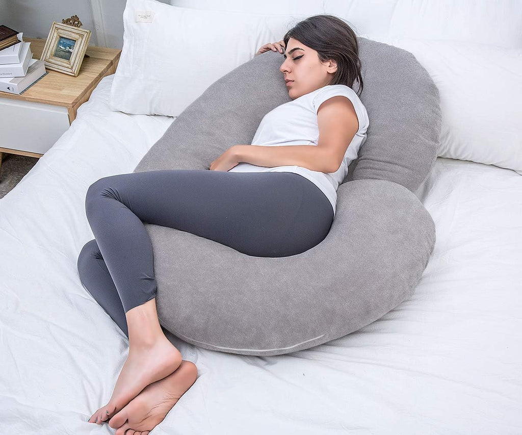 Pregnancy Pillow, C Shaped Full Body Pillow for Maternity Support and Pregnant Women Sleeping with Velvet Cover (Dark