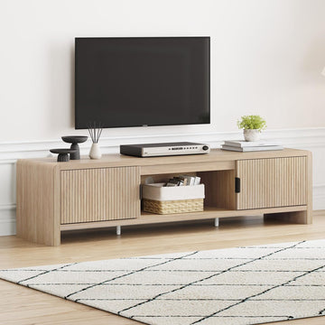 TV Stand for TVs up to 75/65/55 Inch, Wood Entertainment Center with Storage, Farmhouse Waveform Fluted-Door