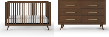 Cranbrook Design 4-in-1 Convertible Baby Crib Nursery Furniture Set, Baby Bed and 6 Drawers Double Dresser, for