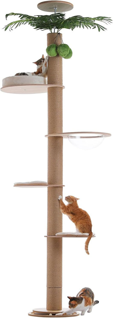 Floor to Ceiling Cat Tree Height (96.5-120.2 Inch) Adjustable, 5 Tier Wood Cat Tower with Thickened Full Sisal