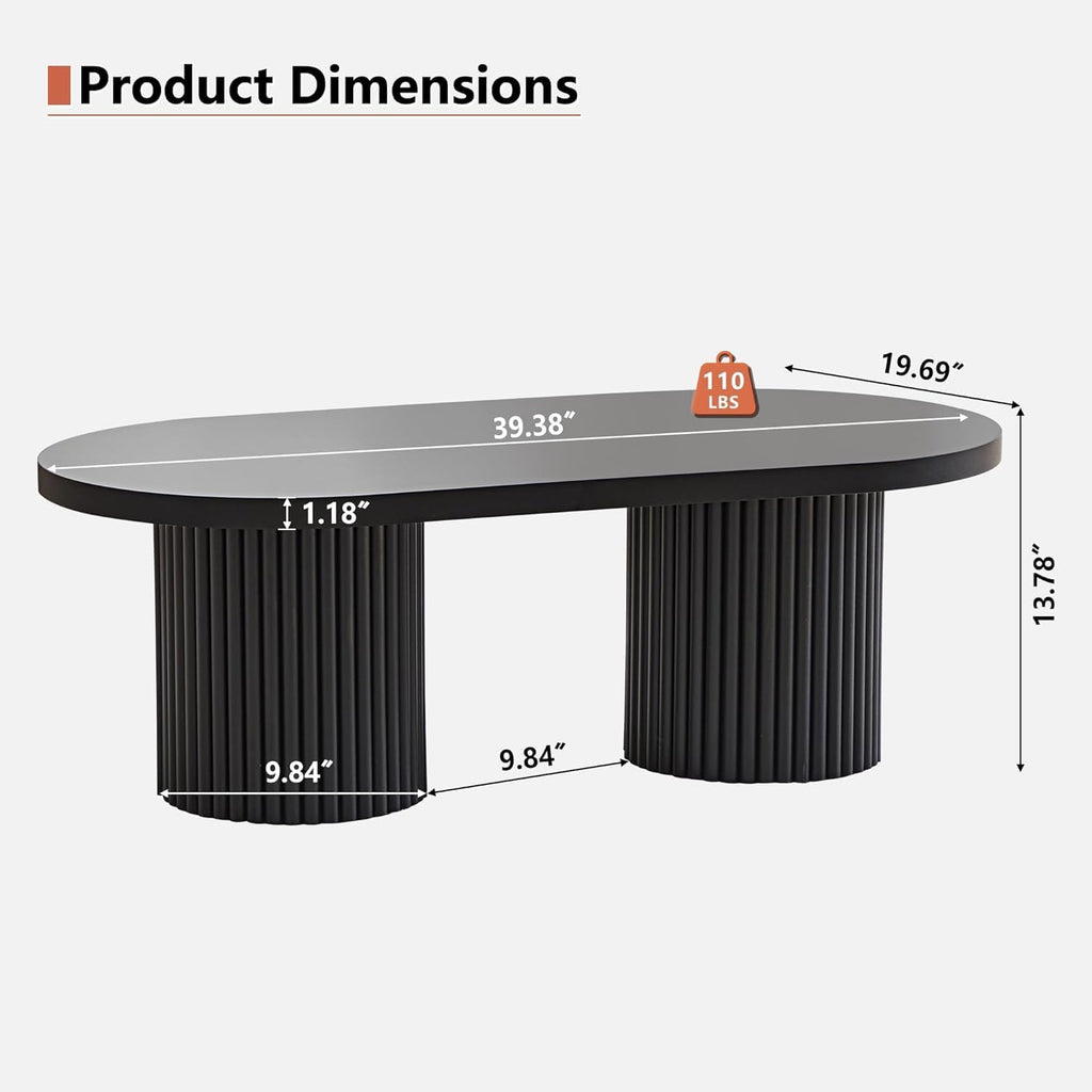 Small Fluted Coffee Table, Farmhouse Oval Wood Coffee Table, Black