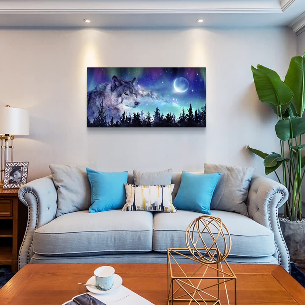 Canvas Wall Art Large Wall Decor Paintings Modern Family Wall Decorations Abstract Aurora Scenery Canvas Art Wolf