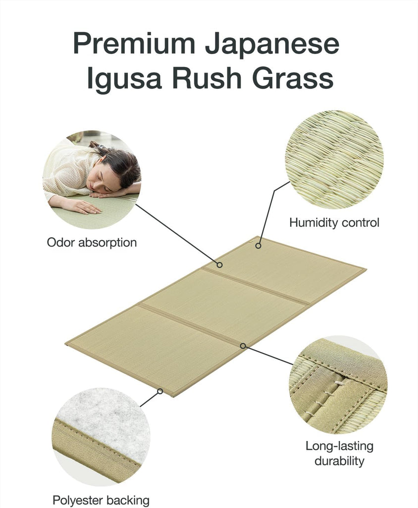 Tatami Mattress, Foldable Igusa Rush Grass, Natural, XL