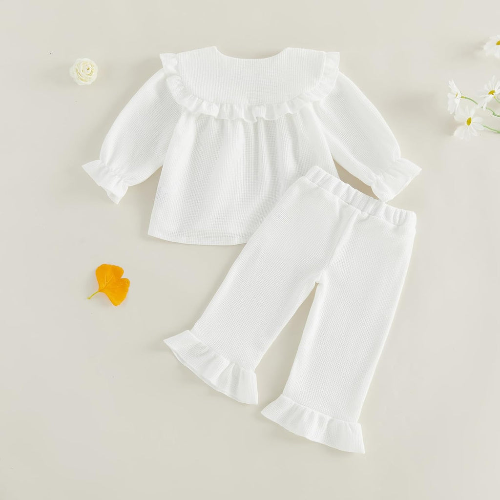 Baby Girl Clothes Waffle Knit Long Sleeve Shirt Top Ruffle Pants Set Spring Fall Winter Toddler Girls Outfits