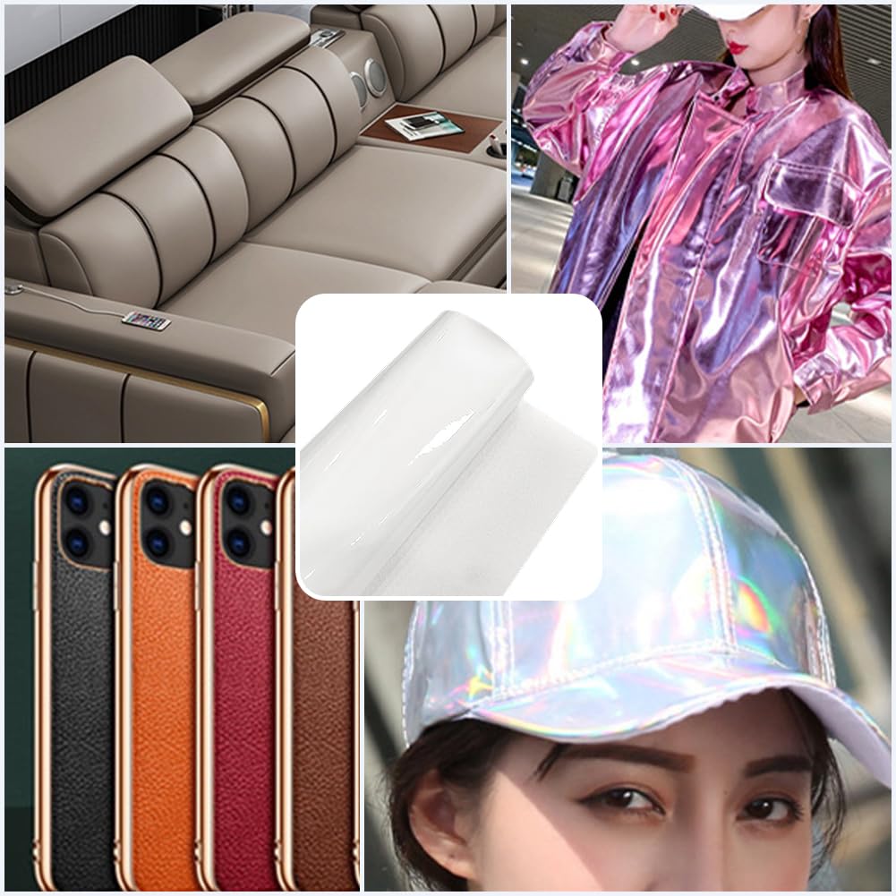 53 x 11.8 Inch 1mm White Smooth Solid Color Leather Roll Glossy Mirrored Faux PU Leather Sheets NEON Shiny Synthetic