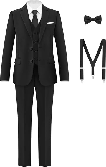 Boys Formal Suit Set, 3 Styling Looks, Adjustable Waist & Suspenders