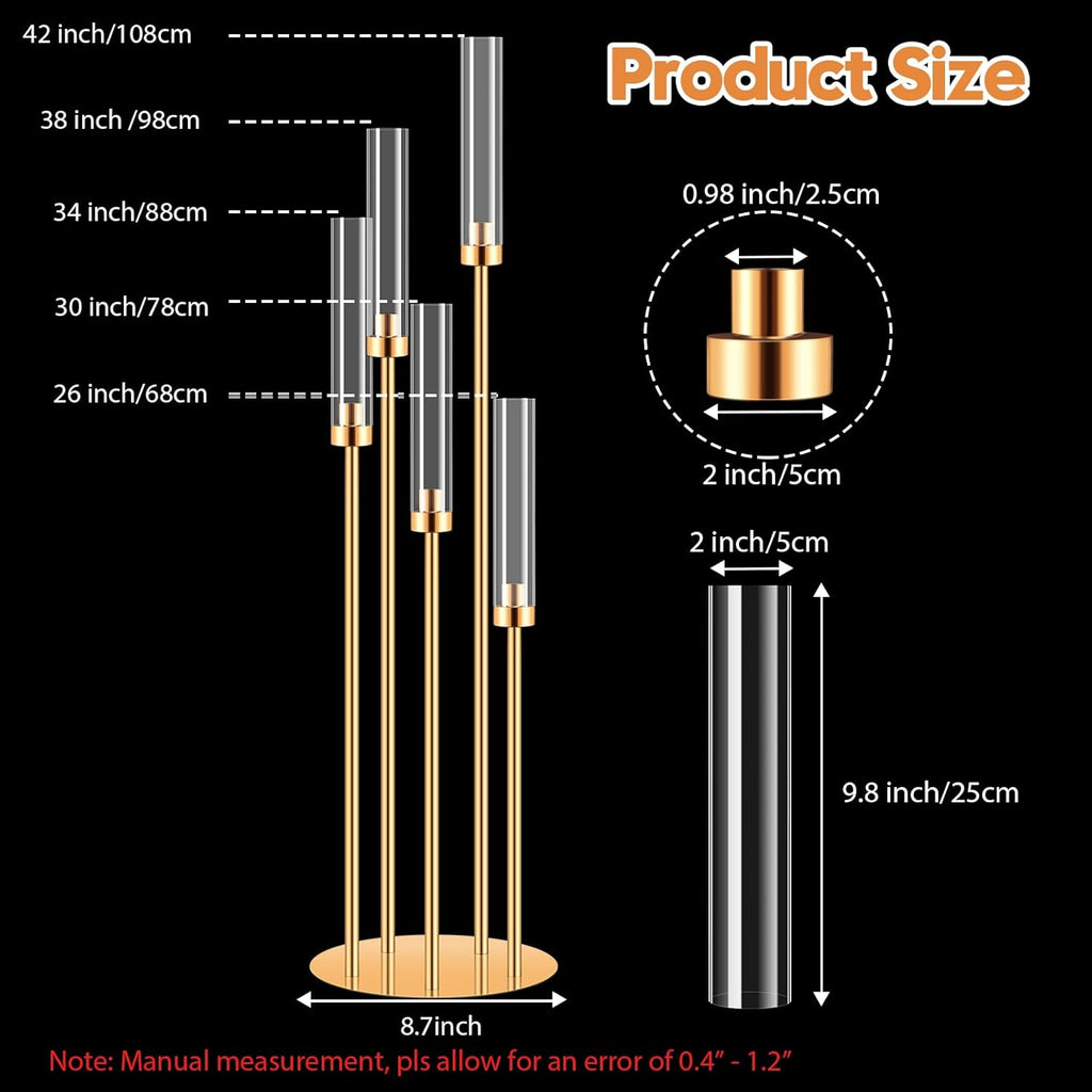 4 Sets Candelabra Centerpieces for Tables,42'' Tall 5 Arms Candlesticks Holder with Lampshade,Wedding Centerpieces