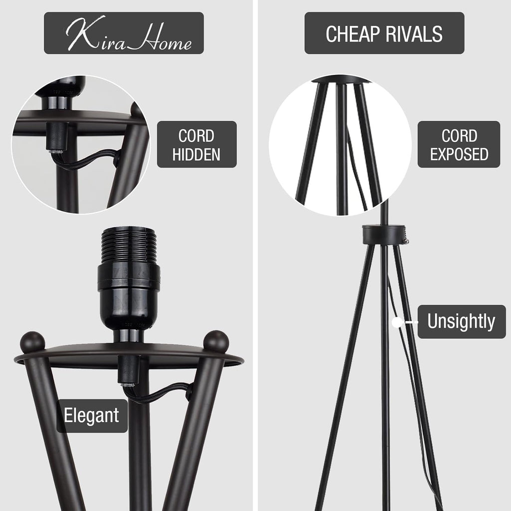 Sadie 60" Modern Tripod Floor Lamp with Honey Beige Linen Drum Shade