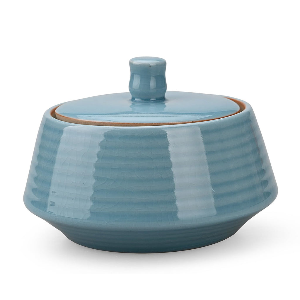 Small Kitchen Ceramic Canister Storage Jar with Lid Blue(ICE)