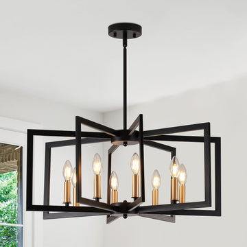 Black Chandelier, 8-Light Kitchen Chandelier Light Fixture Modern Metal Industrial Large Chandeliers for Farmhouse