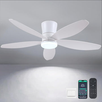 48" Ceiling Fans with Lights-Low Profile Ceiling Fan with Light and Remote/APP Control,Flush Mount,DC Reversible,LED Dimmable Modern Ceiling Fans for Bedroom,Indoor/Outdoor Patio Use(White) A101-B0DNLT1GRY