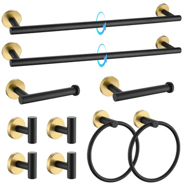 Black and Gold Bathroom Hardware Accessories Set 10-Pieces, Premium Stainless Steel Bathroom Towel Bar Holder
