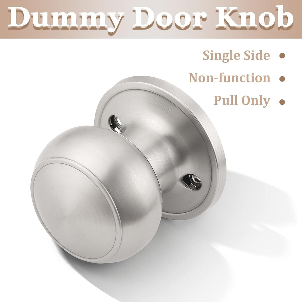 6 Pack Classic Closet Door Knobs Dummy Door Knob, Individual Non-Turning Dummy Door Knob Single Side, Satin Nickel