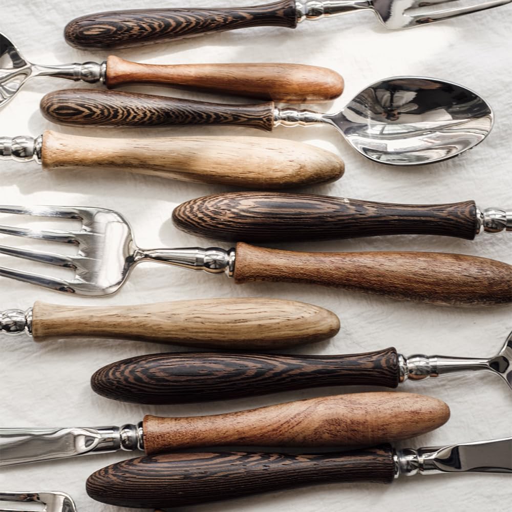 30 Piece Silverware Set Service for 6, Premium Wooden Handle Stainless Steel Flatware Set Home Include Fork Knife