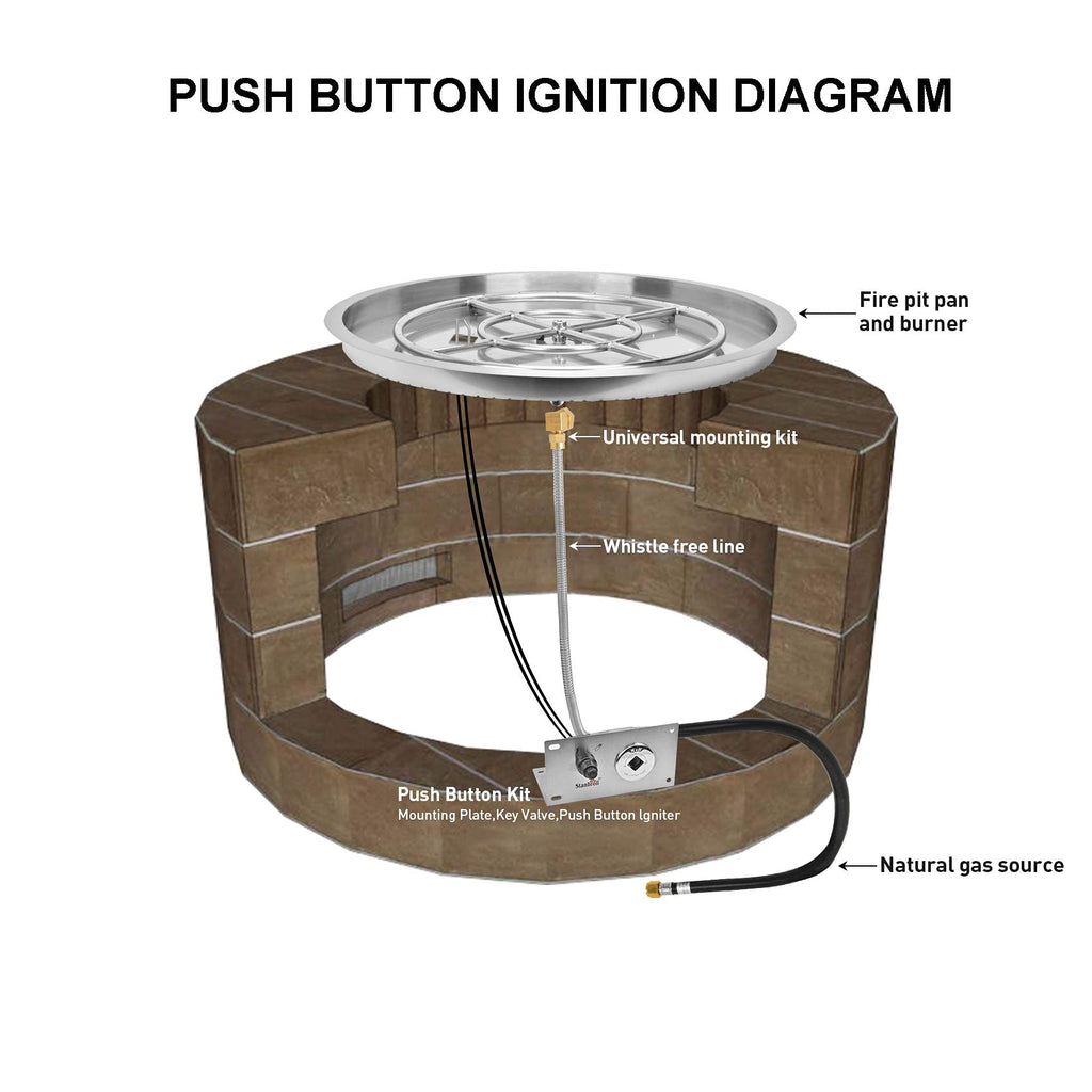 25 Inch Drop-in Round Natural Gas Fire Pit Kit