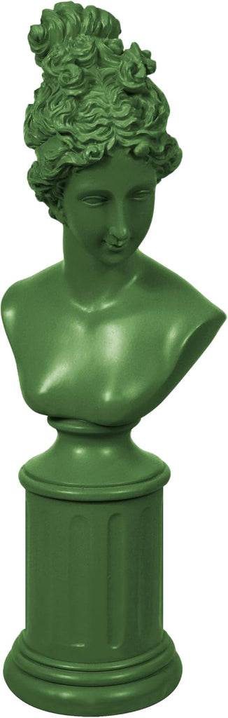 Green Female Bust Statue, Modern Classical Home Decor, 12.5'' Tall | Decorative Women Sculpture, Home Accent Décor