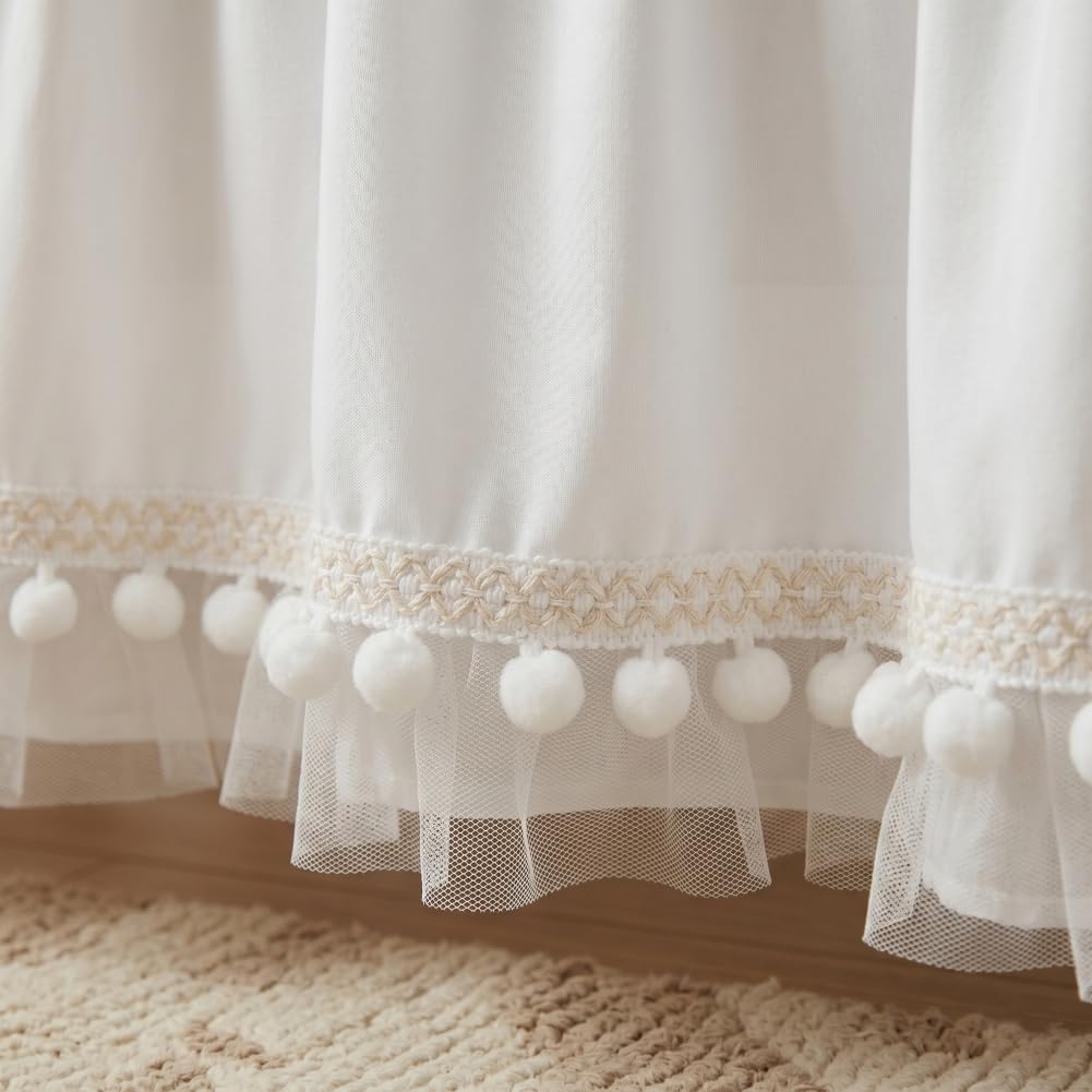 Baby Crib Skirt with Pompoms Pleated Dust Ruffle for Unisex Baby Boys or Girls Soft Breathable Nursery Crib Toddler