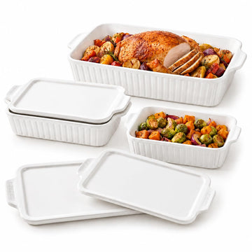 Rectangular Ceramic Baking Dish Set with Lids, Casserole Dishes for Oven