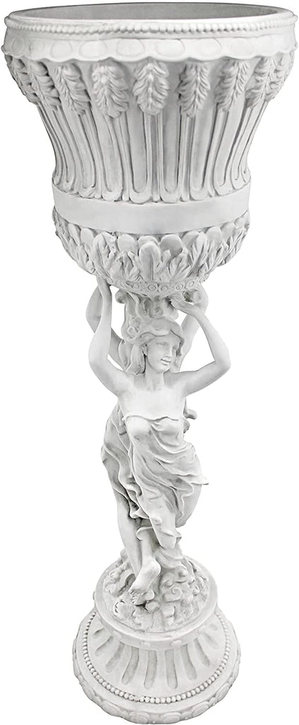 Les Filles Joyeuses Dancing Maidens Pedestal Column Plant Stand with Urn, 36 Inch Tall, Cast Stone Resin, Antique