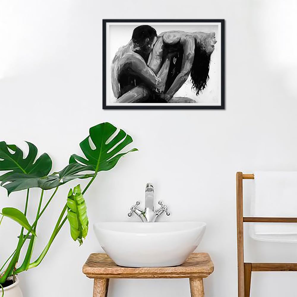 Framed Canvas Print Wall Art Abstract Black and White Poster Woman and Man Abstract Body Artwork Modern Home Decor