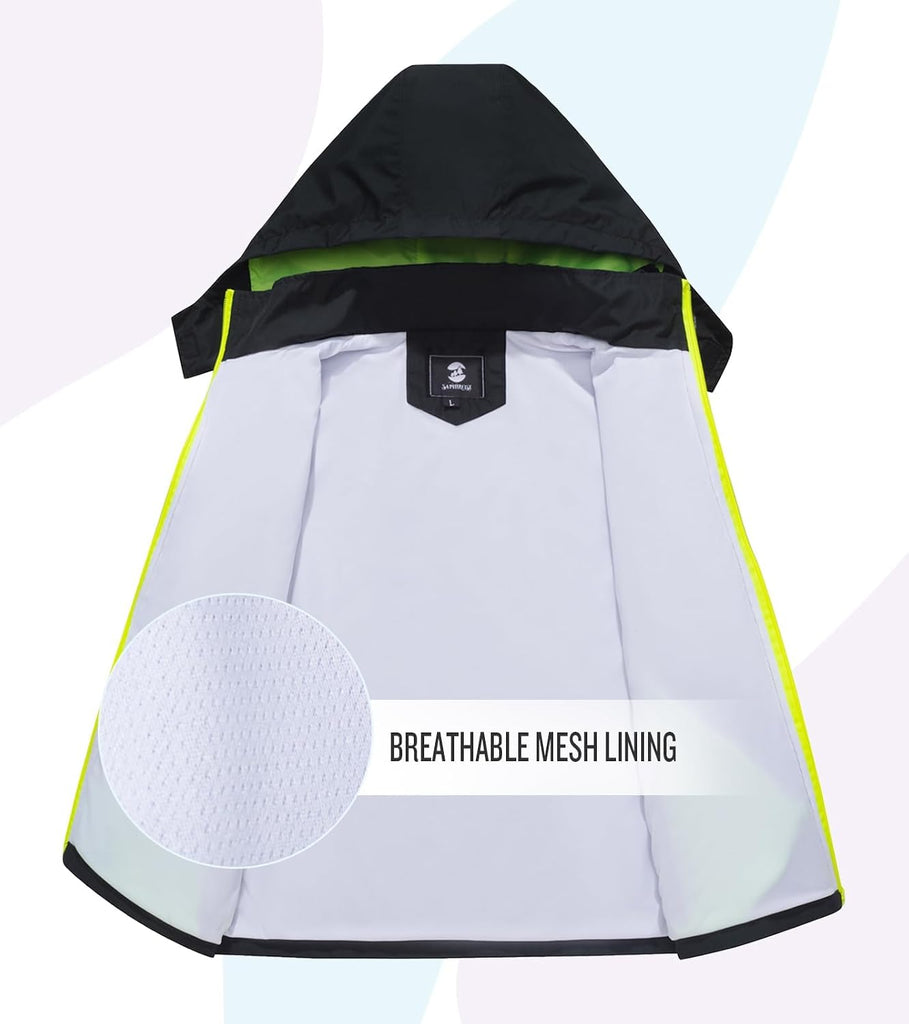 Kids Waterproof Rain Jacket Mesh Lined with Removable Hood