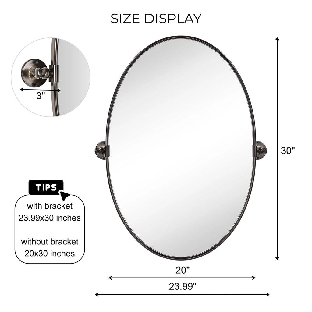 Farmhouse Oil Rubbed Bronze Oval Metal Pivot Bathroom Vanity Mirror Tilting Beveled Vanity Mirrors for Wall, Overall