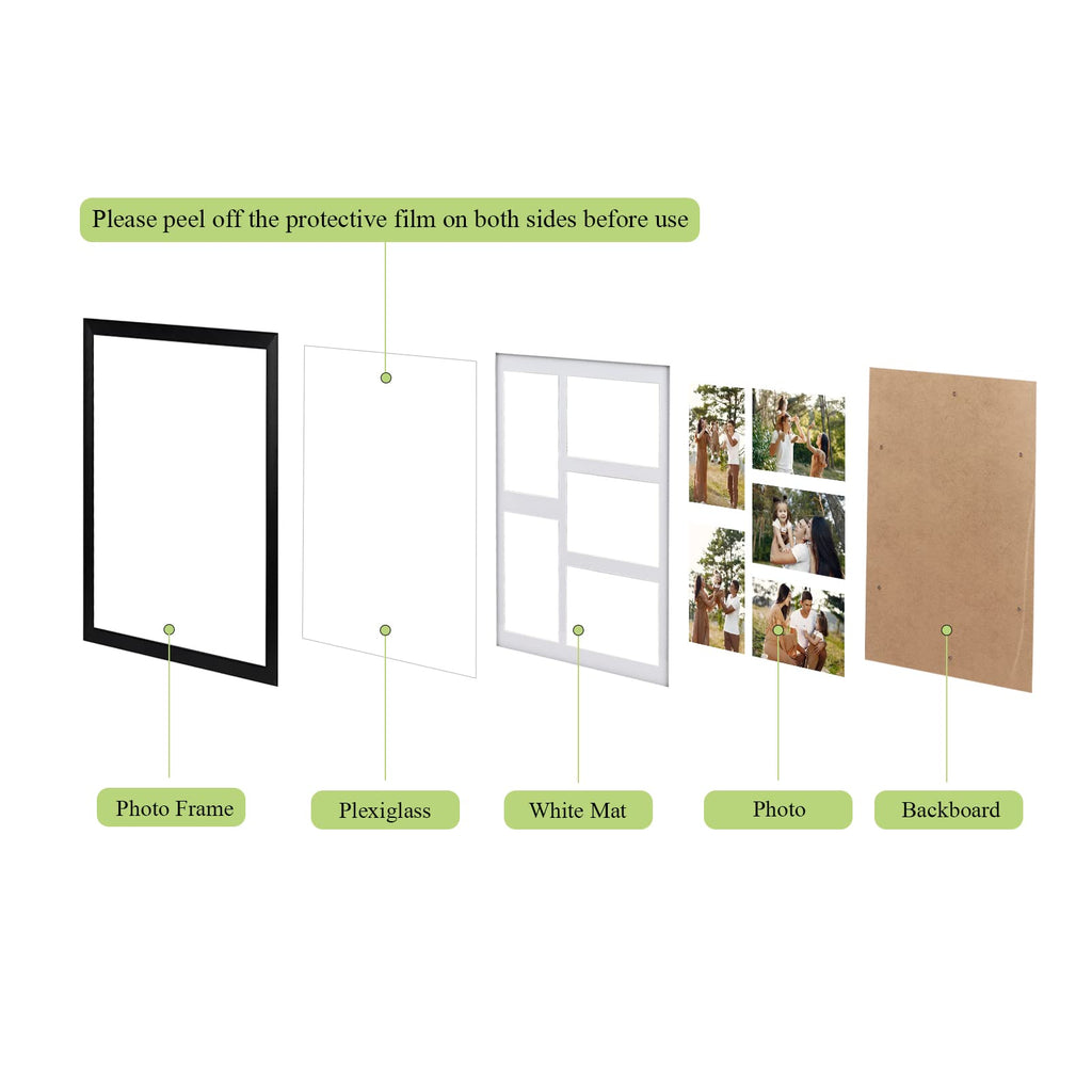 4 Pack 5 Openings 4x6 Collage Picture Frame Black, White Mat