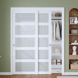 Bypass Sliding Closet Door Slab, 60 x 80 in (Double 31 inch), 5-Lite Frosted Glass, Barn Door with H