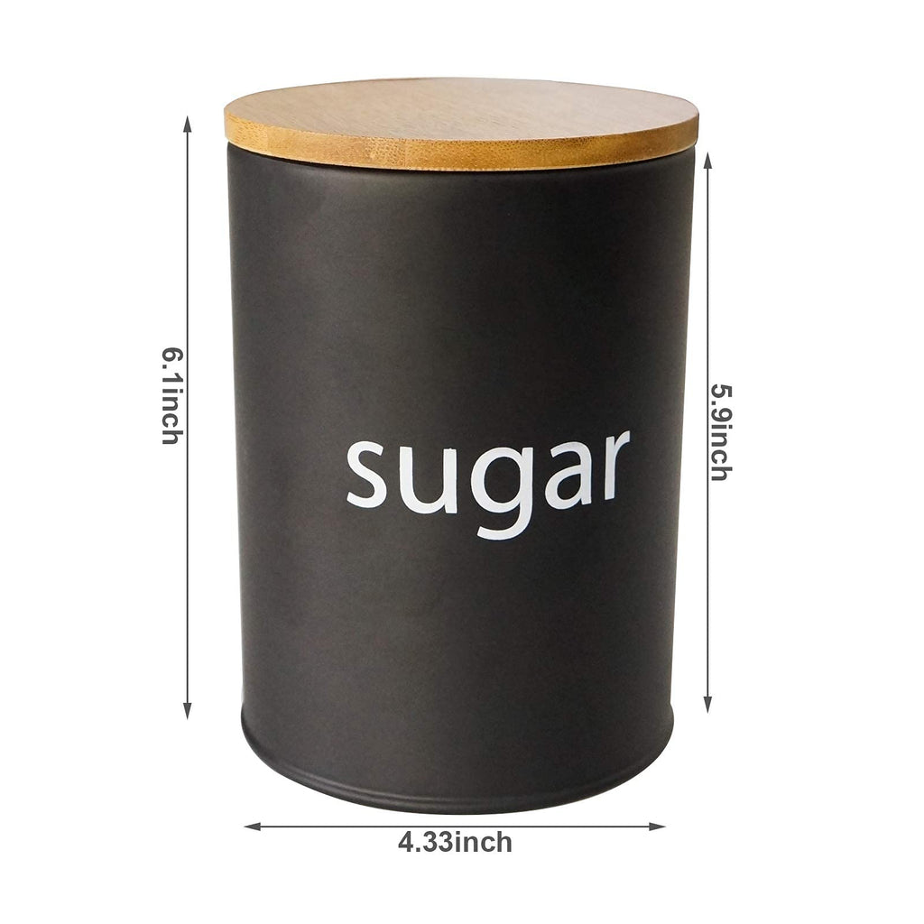 Metal Food Storage Jar Farmhouse Coffee Canisters with Bamboo Lids, Black Kitchen Canisters Set of 3 Decorative