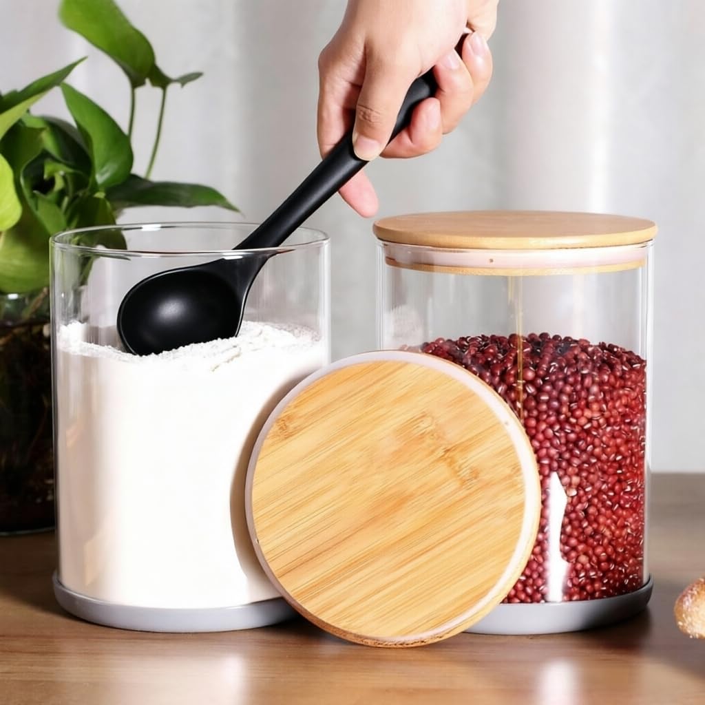 Set of 2 Large Glass Food Storage jar, 100 FL OZ (3000ml) Glass Flour Canister with Airtight Bamboo Lids Corner