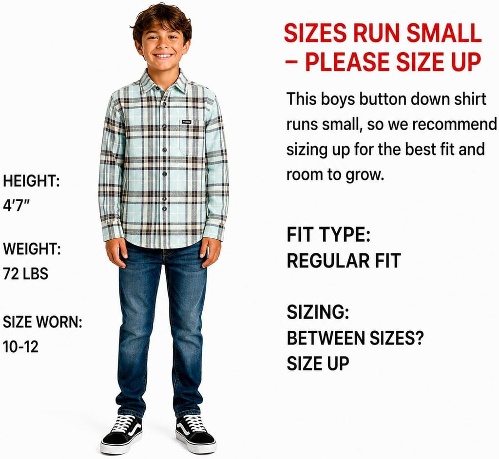 Boys Button Down Shirt - Long Sleeve Plaid Collared Shirt for Boys