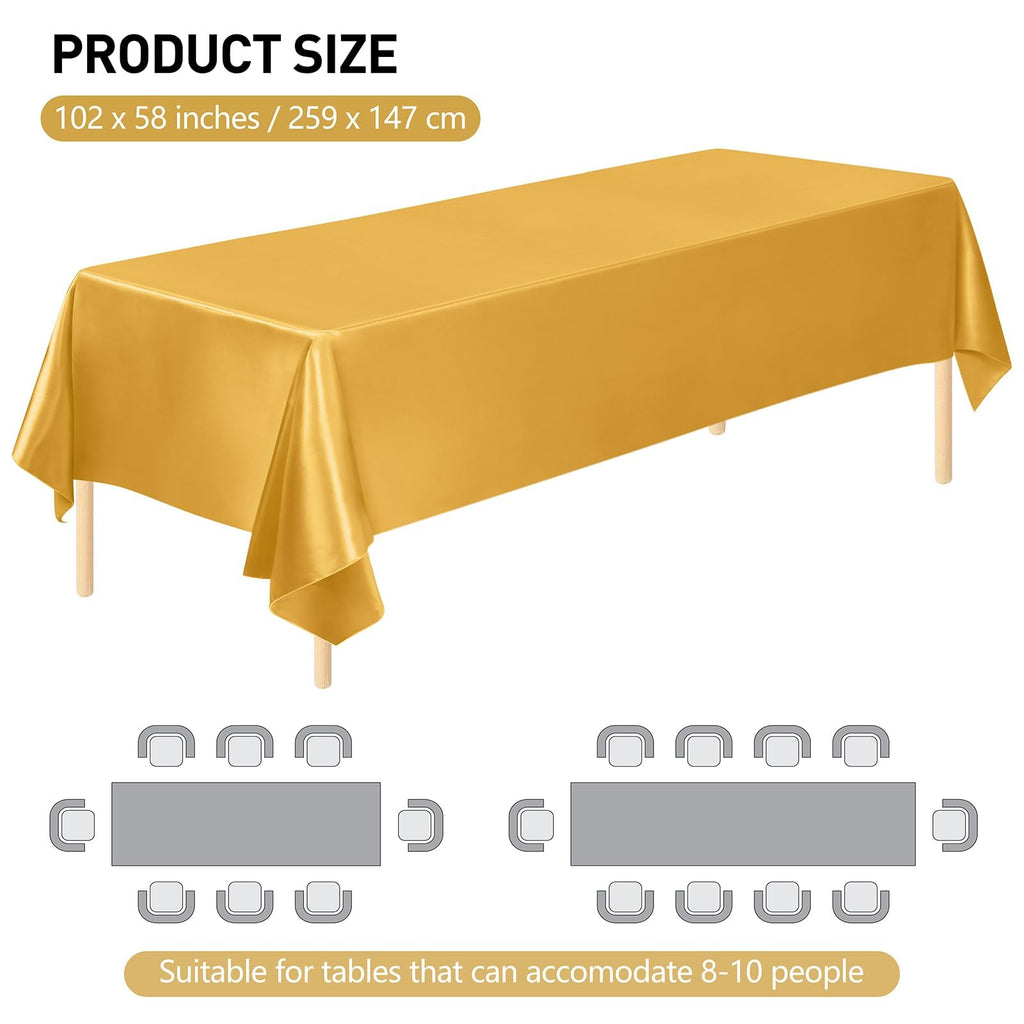 4 Pack Satin Rectangular Tablecloth, 102 x 58 Inches, Gold