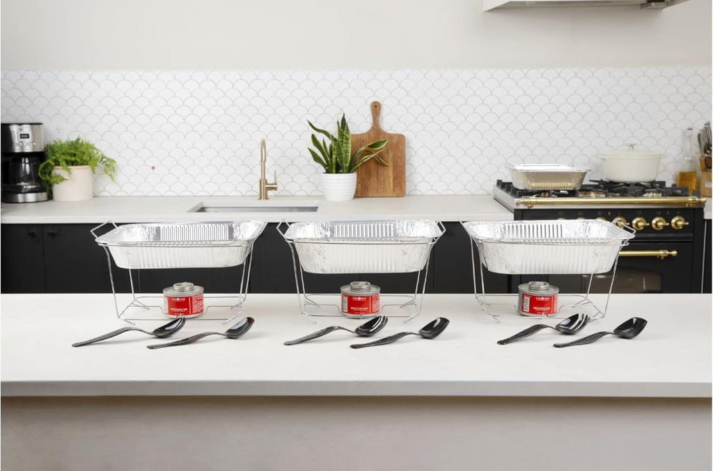 3-Pack Disposable Chafing Dish Buffet Set with Fuel Cans