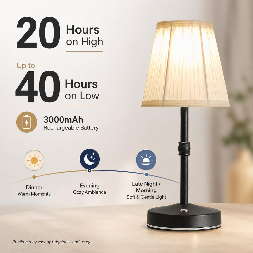 3000mah Battery Powered Lamp,Small Cordless Lamps Rechargeable,3 Color Temperature 5W LED Touch Lamp Battery