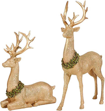 Christmas Reindeer Figurines, Gold Deer Christmas Decor, Christmas Deer Decorations Indoor, Gold Reindeer Decor