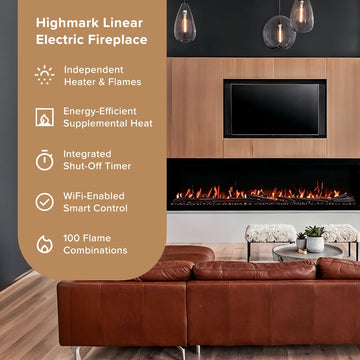 Highmark 100 Inch Smart Linear Electric Fireplace - Premium Flame with 10 Colors, Sleek Hidden Vent Design, Install