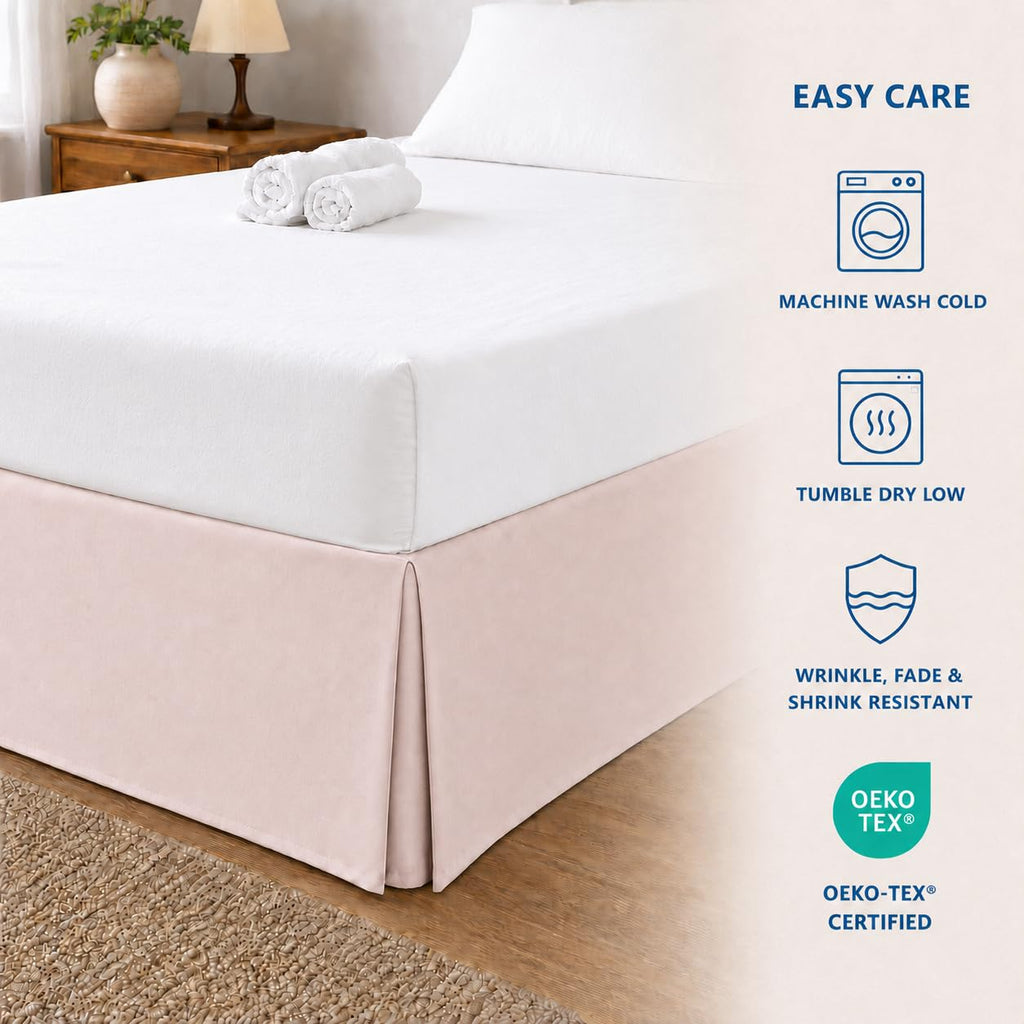 Full Tailored Pleated Bed Skirt, 14" Drop, Blush