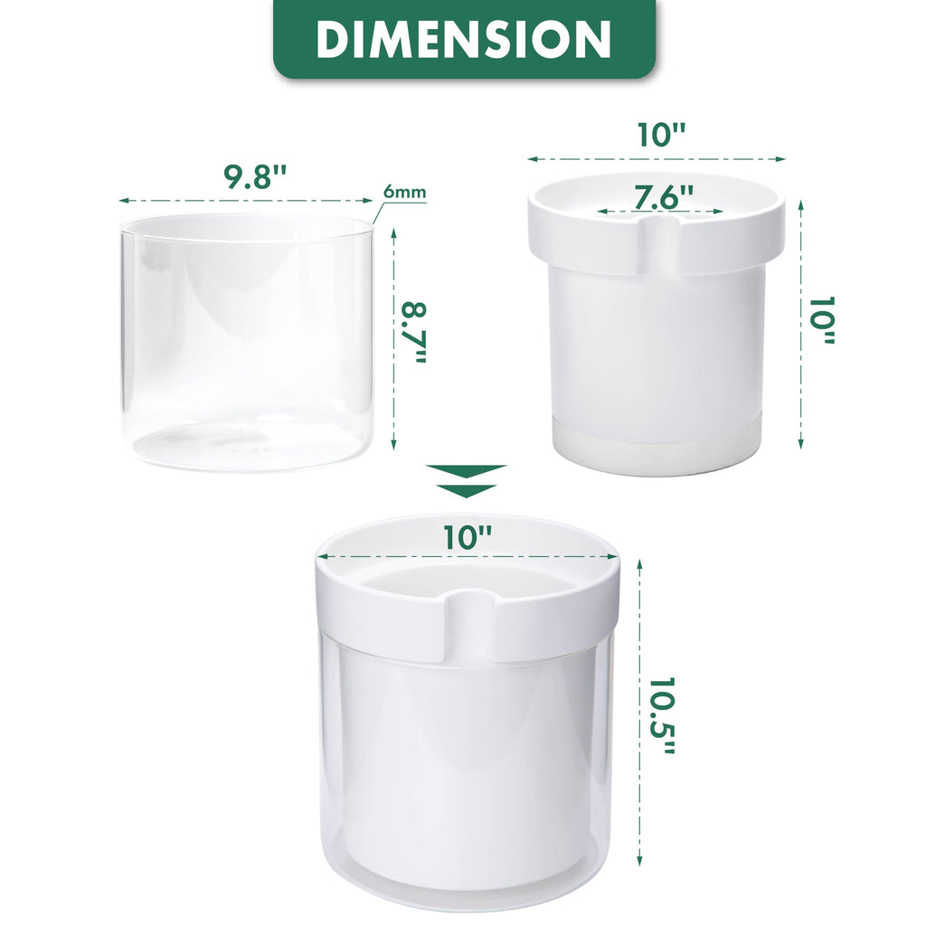 10 Inch Self Watering Planter, White Terracotta Clay Pot with Glass Reservoir for Indoor Plants, Herbs, Flowers, Set