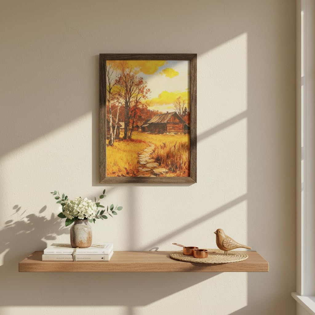 Vintage Canvas Wall Art - Rustic Farmhouse Forest Landscape Pictures, Solid Wood Framed 300T Thick Canvas Woodland