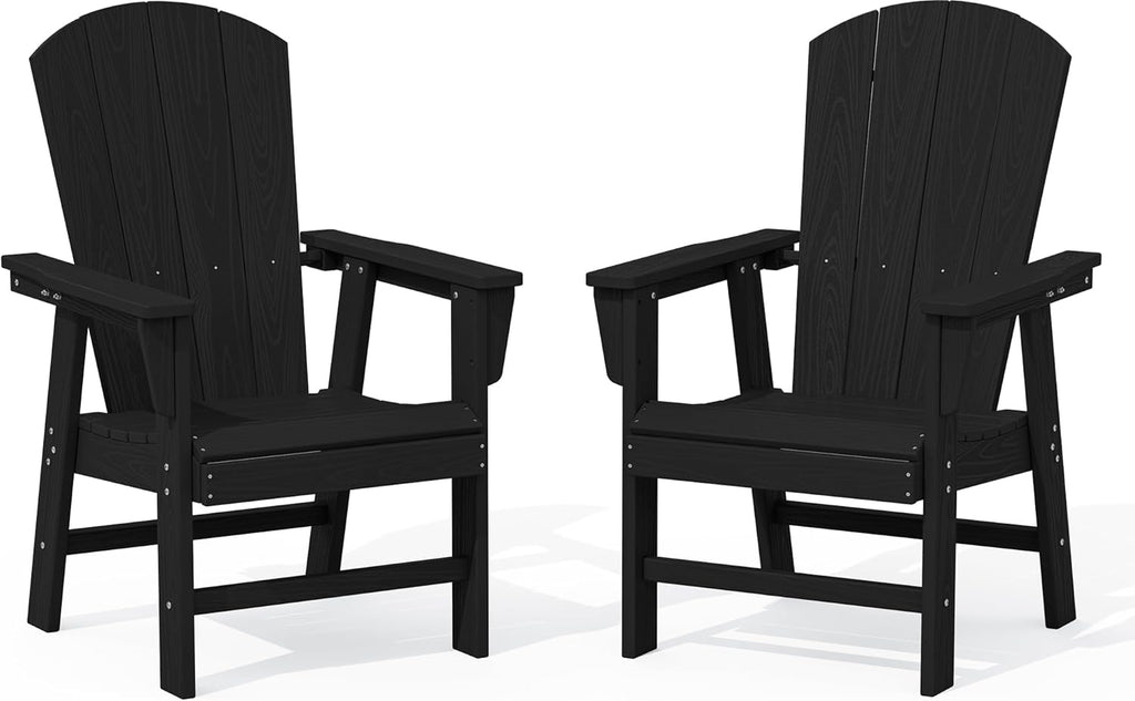 Outdoor Adirondack Dining Chair Set of 2, All Weather HDPE, Black