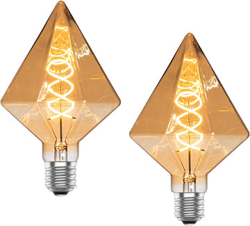 Decorative Edison Bulbs 4W D110 Diamond Shape LED Spiral Filaments Light Bulbs 40W Equivalent E26 Base Amber Glass