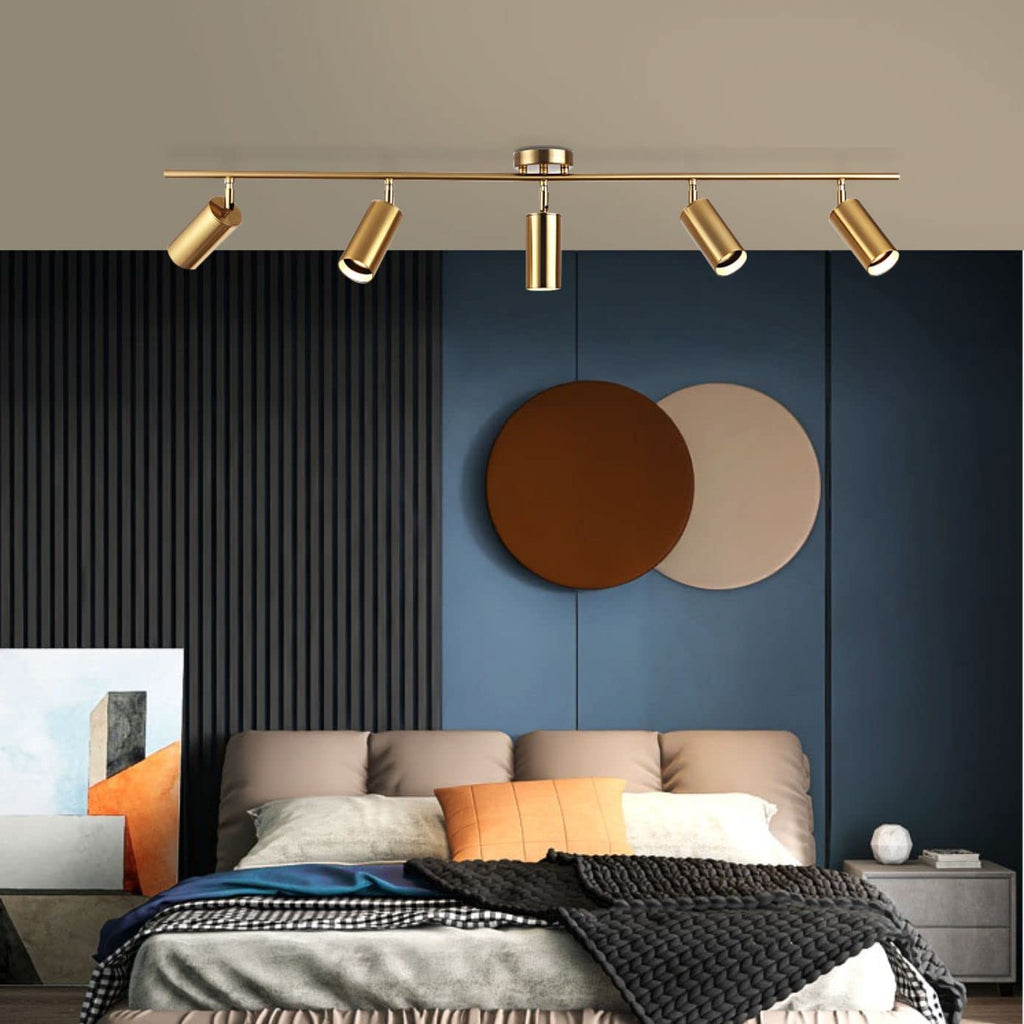Lighting Modern 5-Lights LED Track Lighting Kit Brushed Brass Kitchen Ceiling Spotlights Light Fixture Mid Century