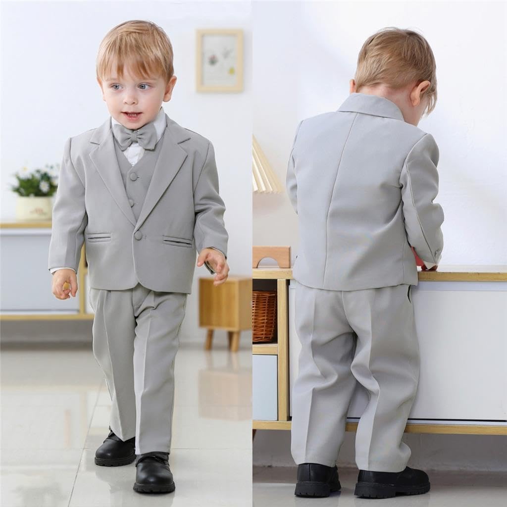 Boys 5 Pcs Formal Tuxedo Suits, Baby Toddler Size 3M to 8Y