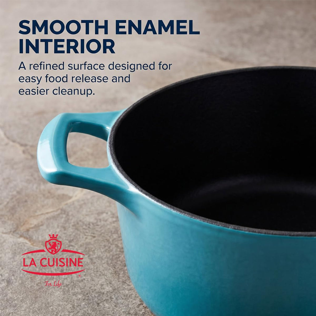 Enameled Cast Iron Dutch Oven Casserole Pot with Lid Internal Matt Black Enamel Coating for baking bread 2.1 QT 7.8"