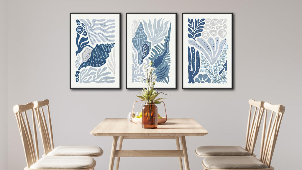 Large Framed Marine Life Wall Art, Minimalist Ocean Decor, 16"x24"x3