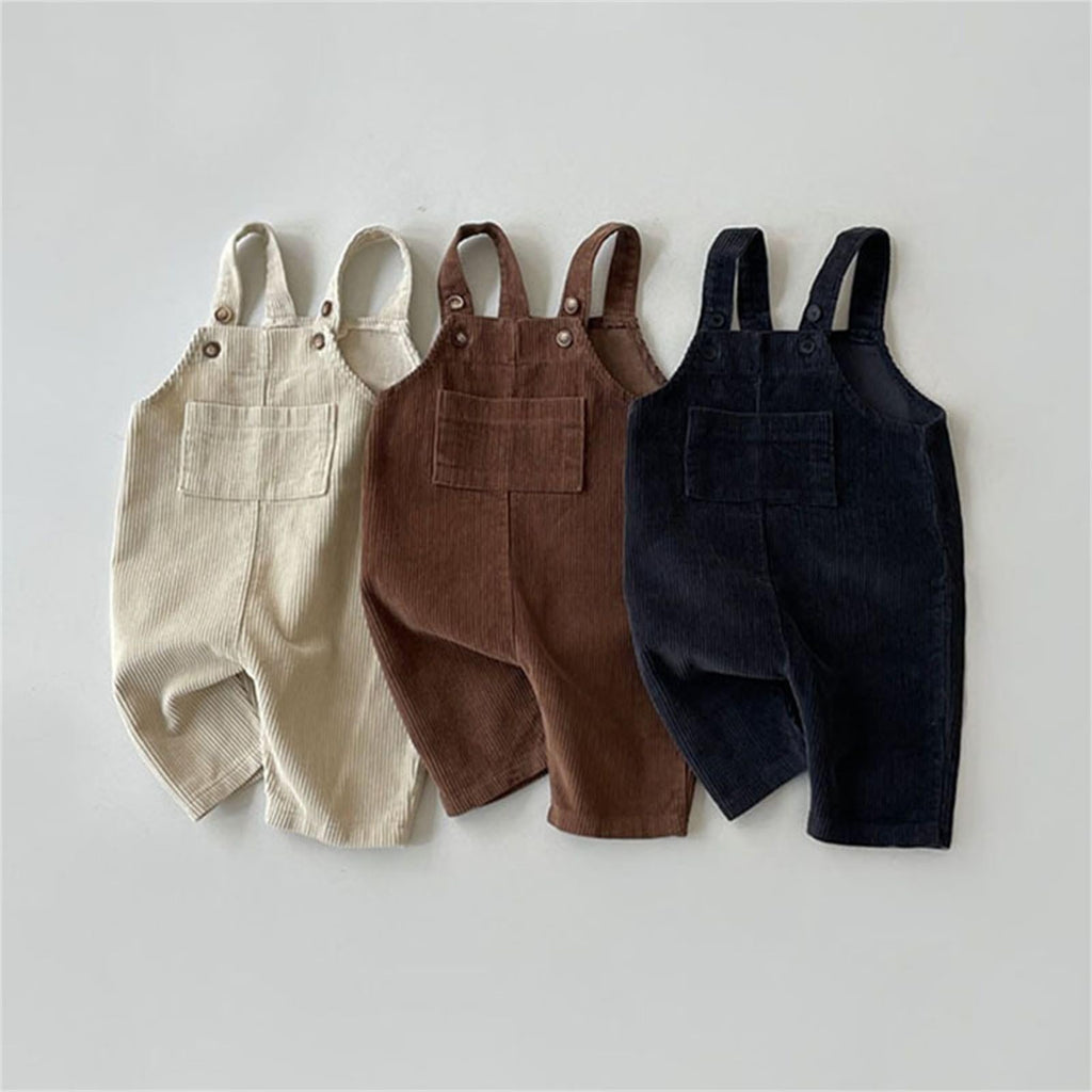 Toddler Baby Corduroy Bib Overalls Boys Girls Solid Sleeveless Suspender
