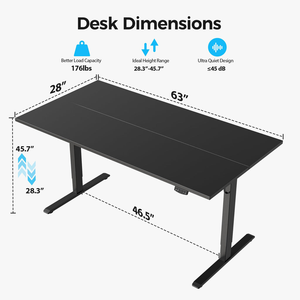 63*28 Inch Height Adjustable Electric Standing Desk, Black