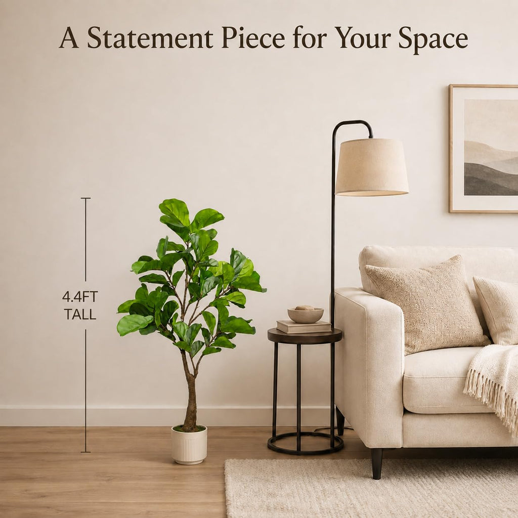 Artificial Fiddle Leaf Fig Tree, Lifelike Faux Fig Plant Indoor Decor 4.4FT