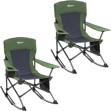 Outdoor Rocking Chair Camping Folding Portable Rocker with Cup Holder Side Pocket Carry Bag, Support (Green)